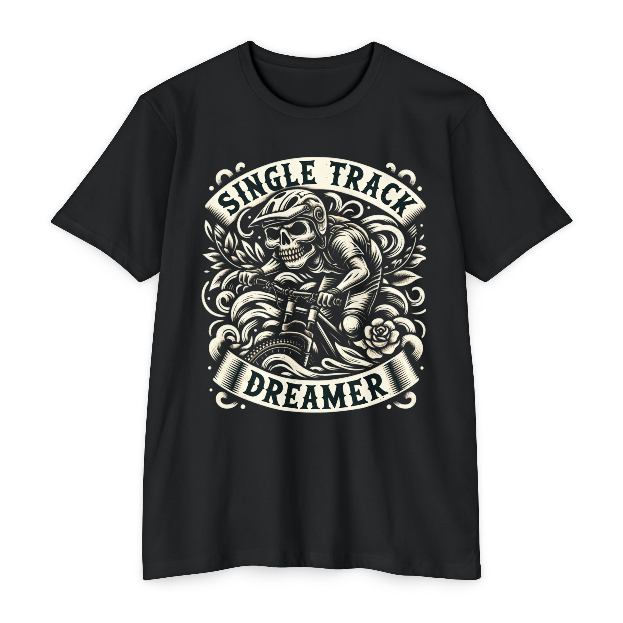 Skeletor – Single Track Dreamer Skeleton Rider Unisex CVC Jersey T-Shirt