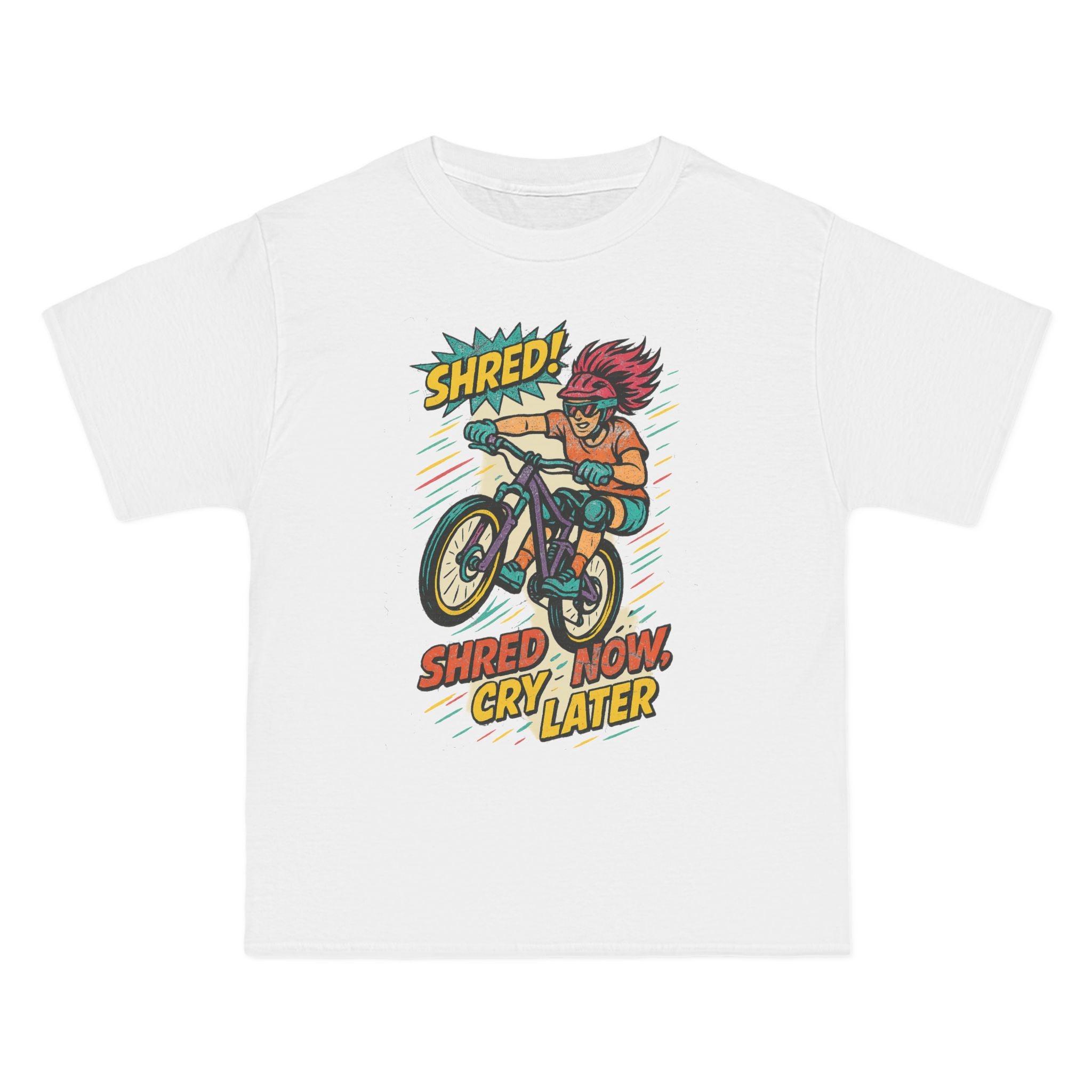 Fun Retro Biker Graphic Tee - 'Shred Now, Cry Later'
