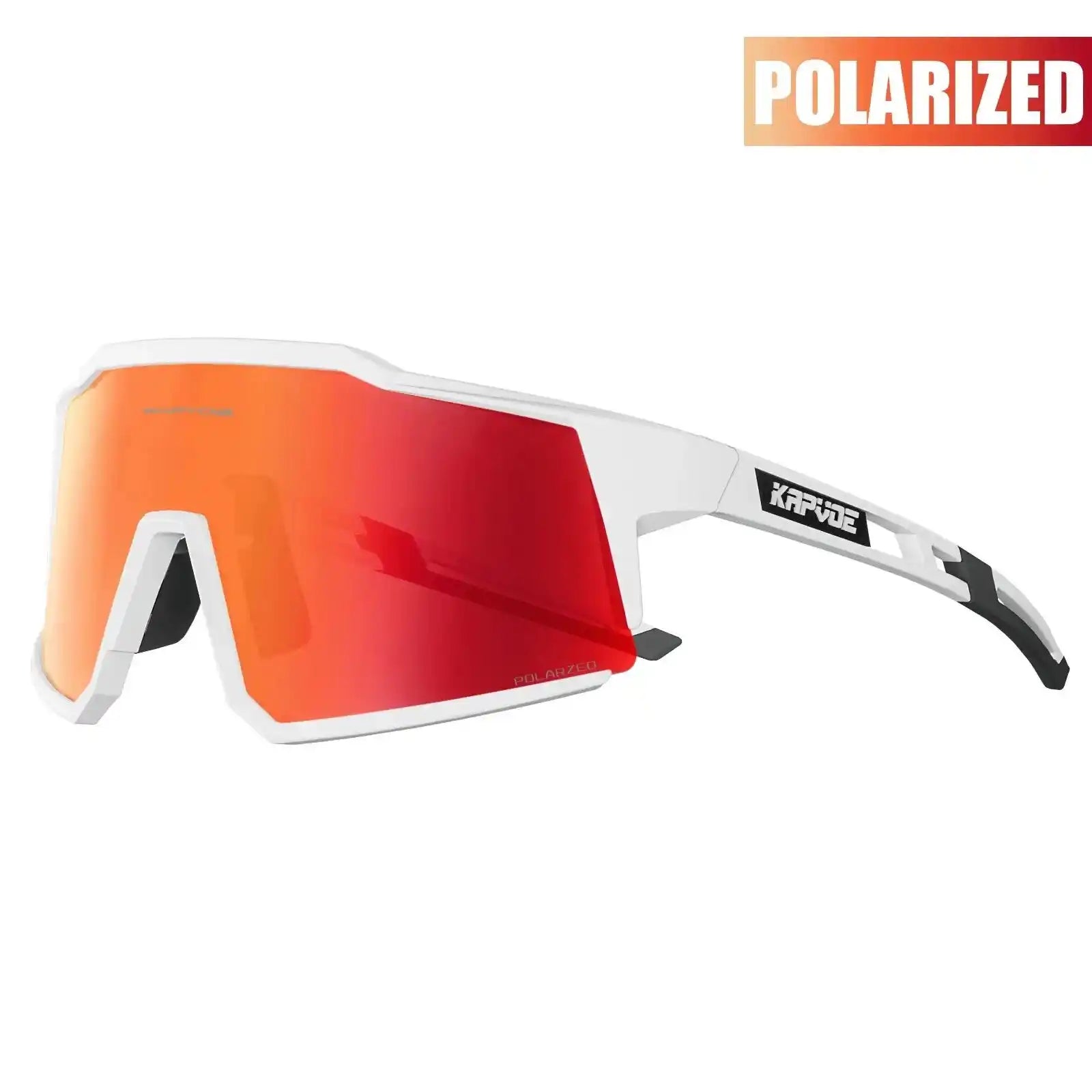 Kapvoe polarized cycling glasses with red UV400 lens and white frame. Ultra light design for stylish and protective road cycling.