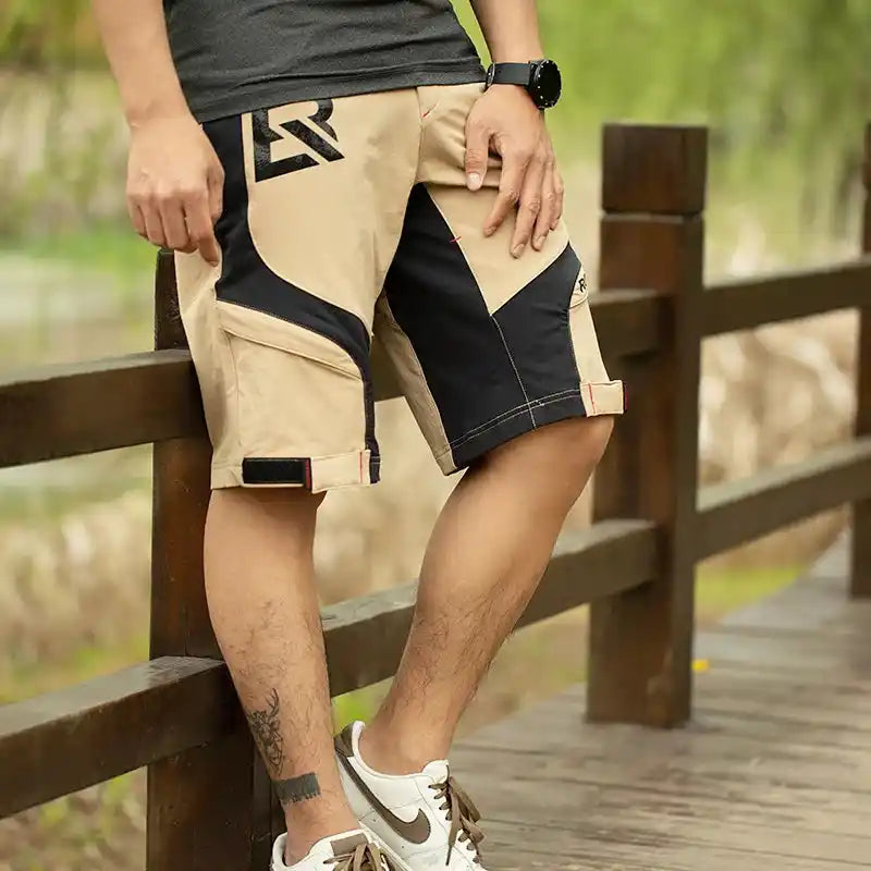 ROCKBROS Bike Shorts Men Cycling MTB Road in beige-black, designed for comfort and style during summer cycling and trail riding.