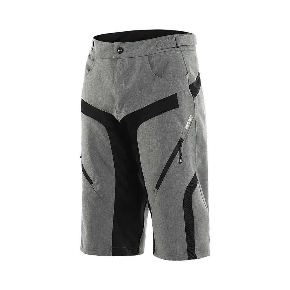 a gray and black shorts with a zipper on the side