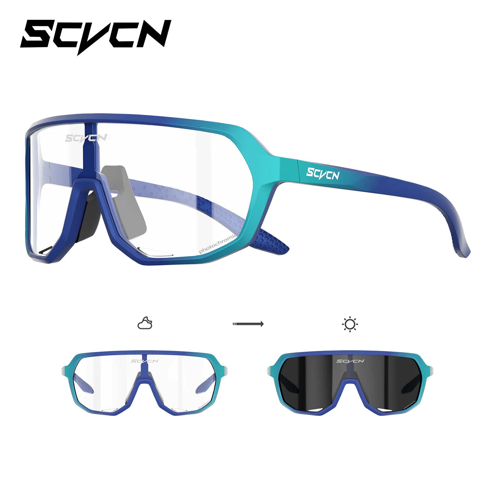 Buy SCVCN MTB Glasses with UV400 protection and interchangeable lenses for cycling. Features anti-slip nose pad and adjustable temples.