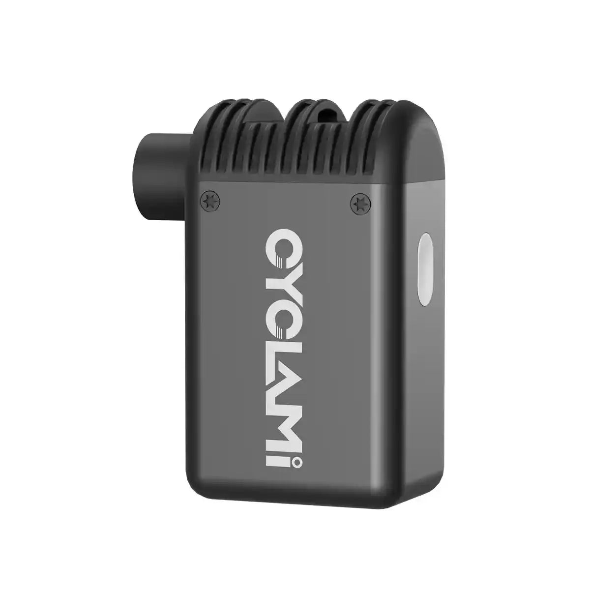 Sleek and compact CYCLAMI Mini Plus cordless bike pump in black, ideal for portable inflation of bicycle tires and sports equipment.