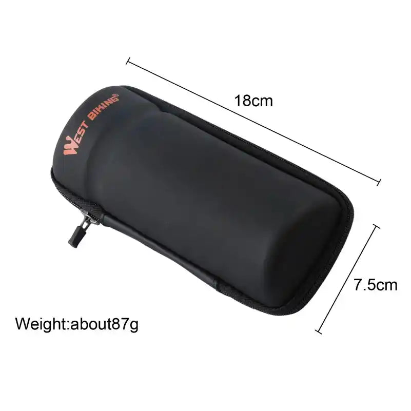 Compact WEST BIKING Bike Tools Storage Box measuring 18cm by 7.5cm and weighing 87g. Lightweight and portable for cyclists.