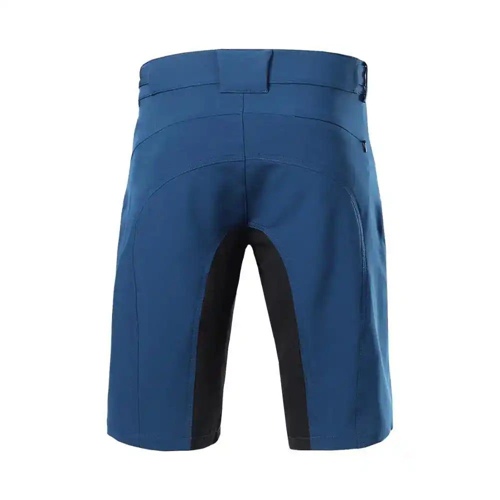 Rear view of blue ARSUXEO MTB Shorts showing ergonomic design and breathable black mesh panel for enhanced cycling comfort.