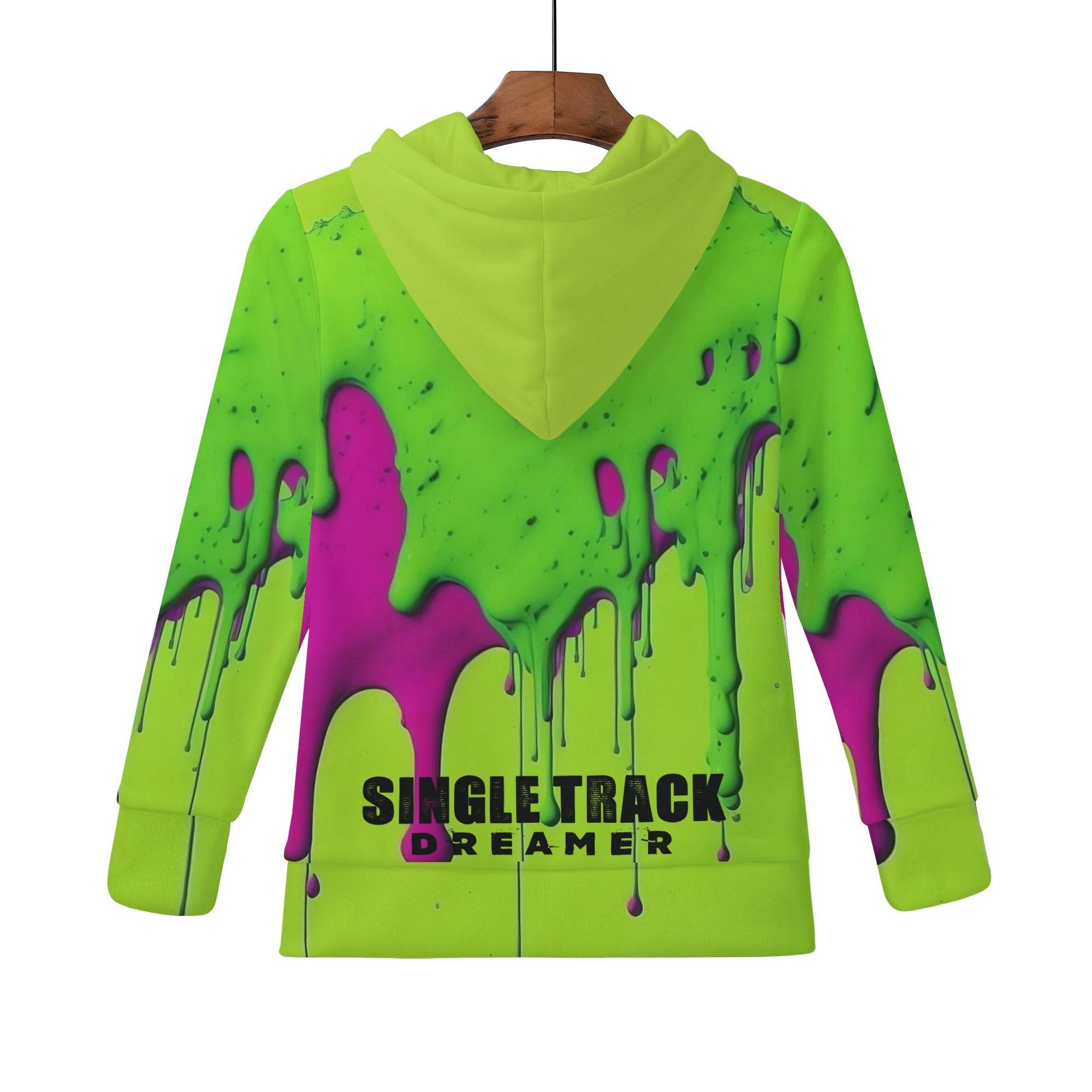 BOYS HOODIE | SKULL WITH MTB HELMET | GREEN | 3XS - L - Single Track Dreamer