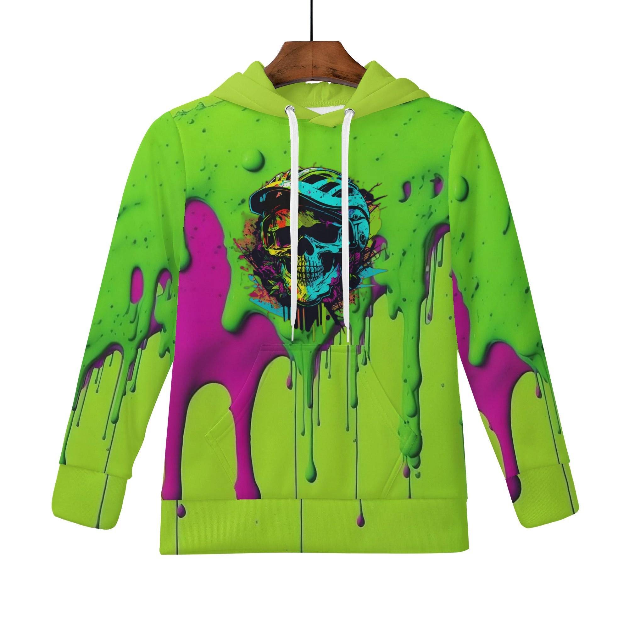 BOYS HOODIE | SKULL WITH MTB HELMET | GREEN | 3XS - L - Single Track Dreamer