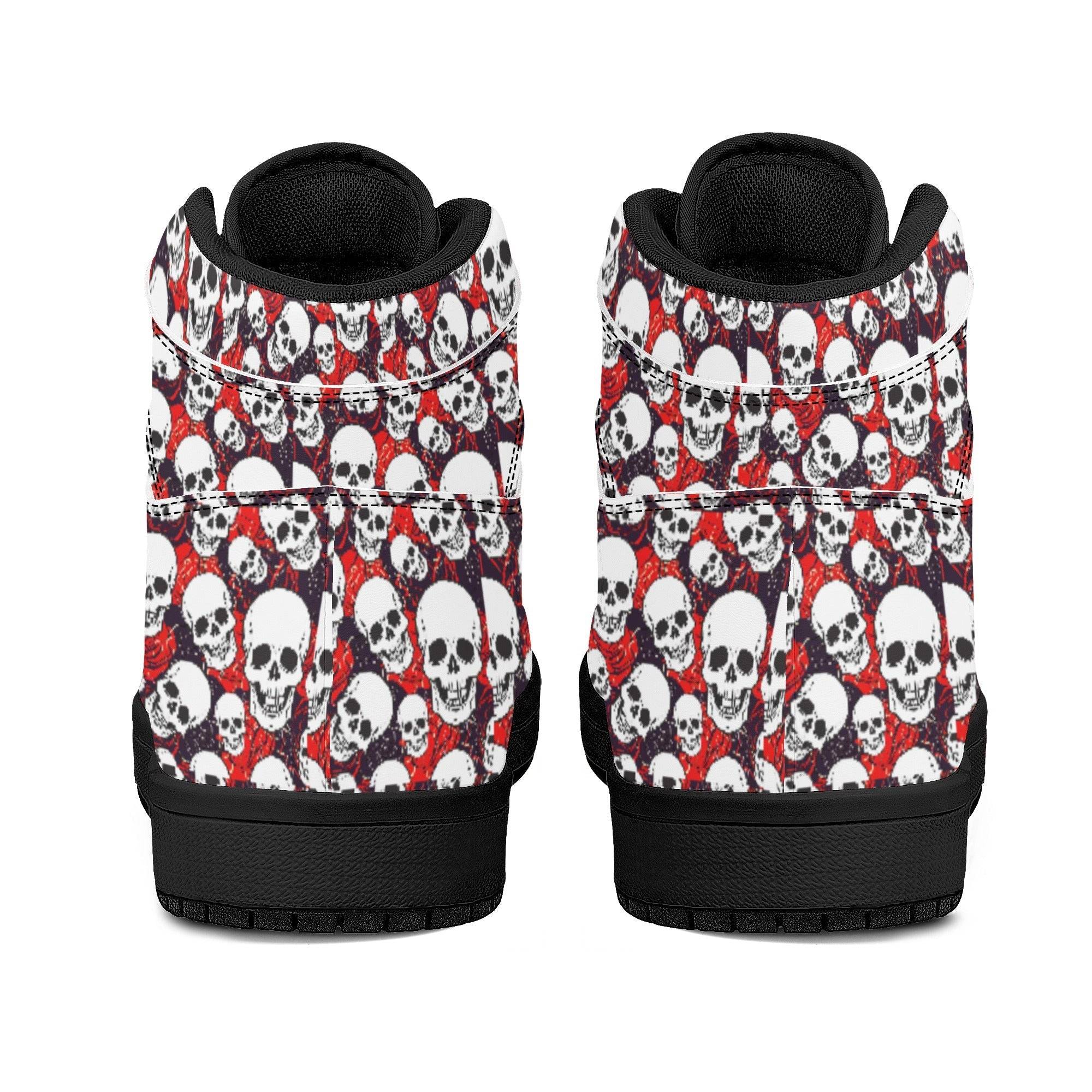 MENS LEATHER HIGH TOP SNEAKERS | SKULL PATTERN | BLACK | US5 - US13 - Single Track Dreamer