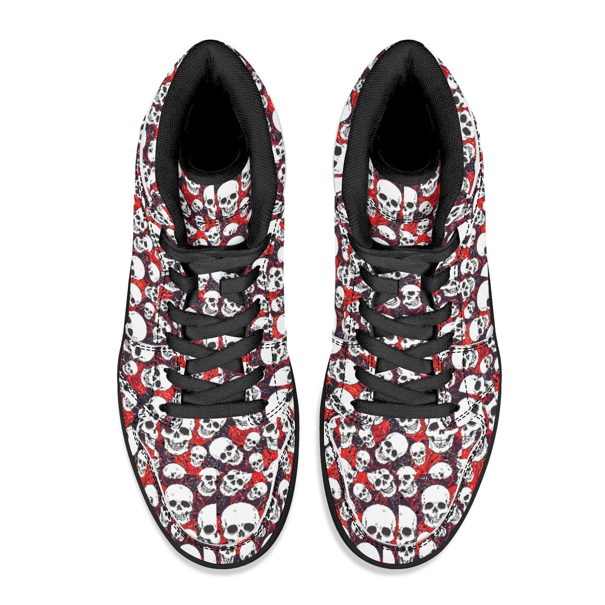 MENS LEATHER HIGH TOP SNEAKERS | SKULL PATTERN | BLACK | US5 - US13 - Single Track Dreamer