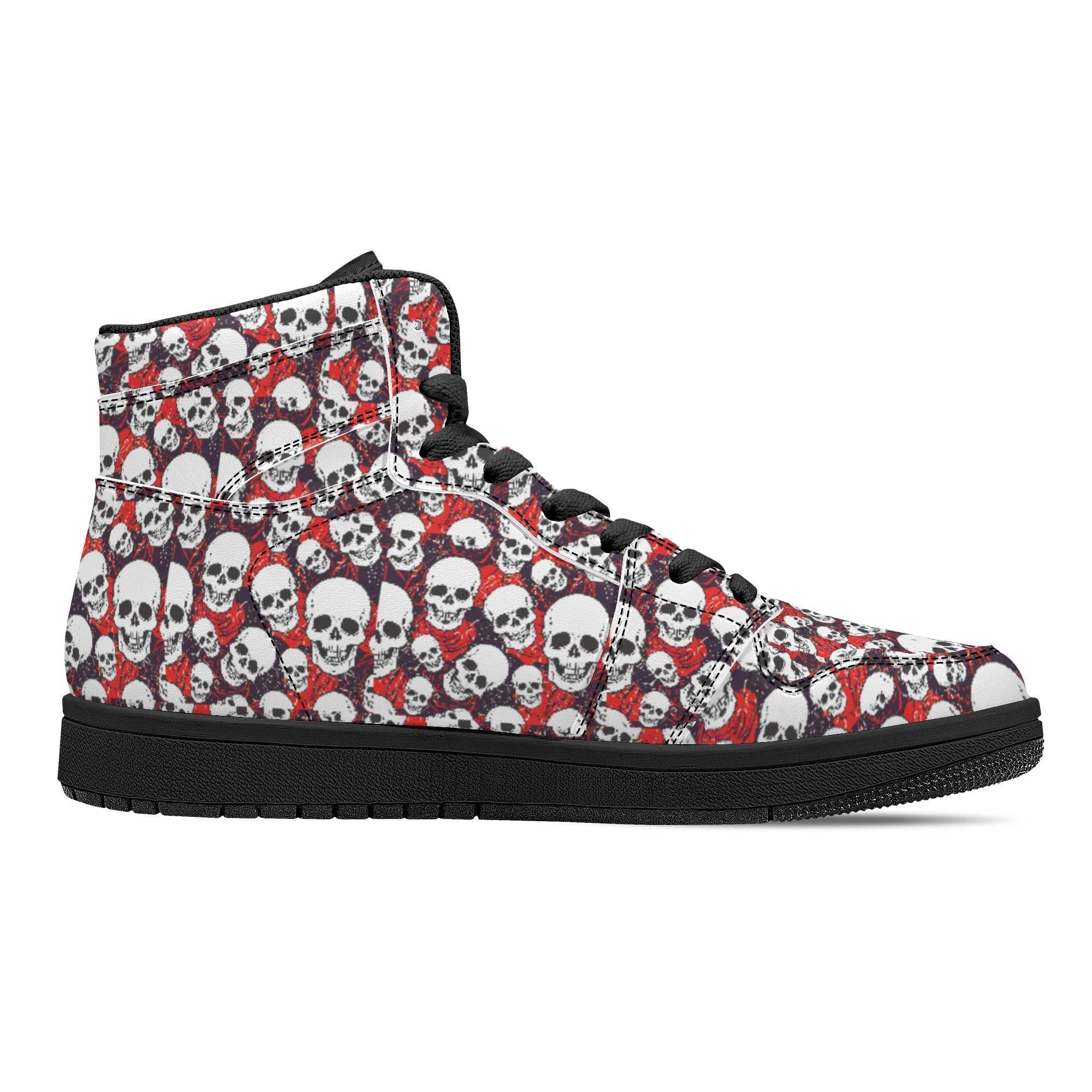 MENS LEATHER HIGH TOP SNEAKERS | SKULL PATTERN | BLACK | US5 - US13 - Single Track Dreamer
