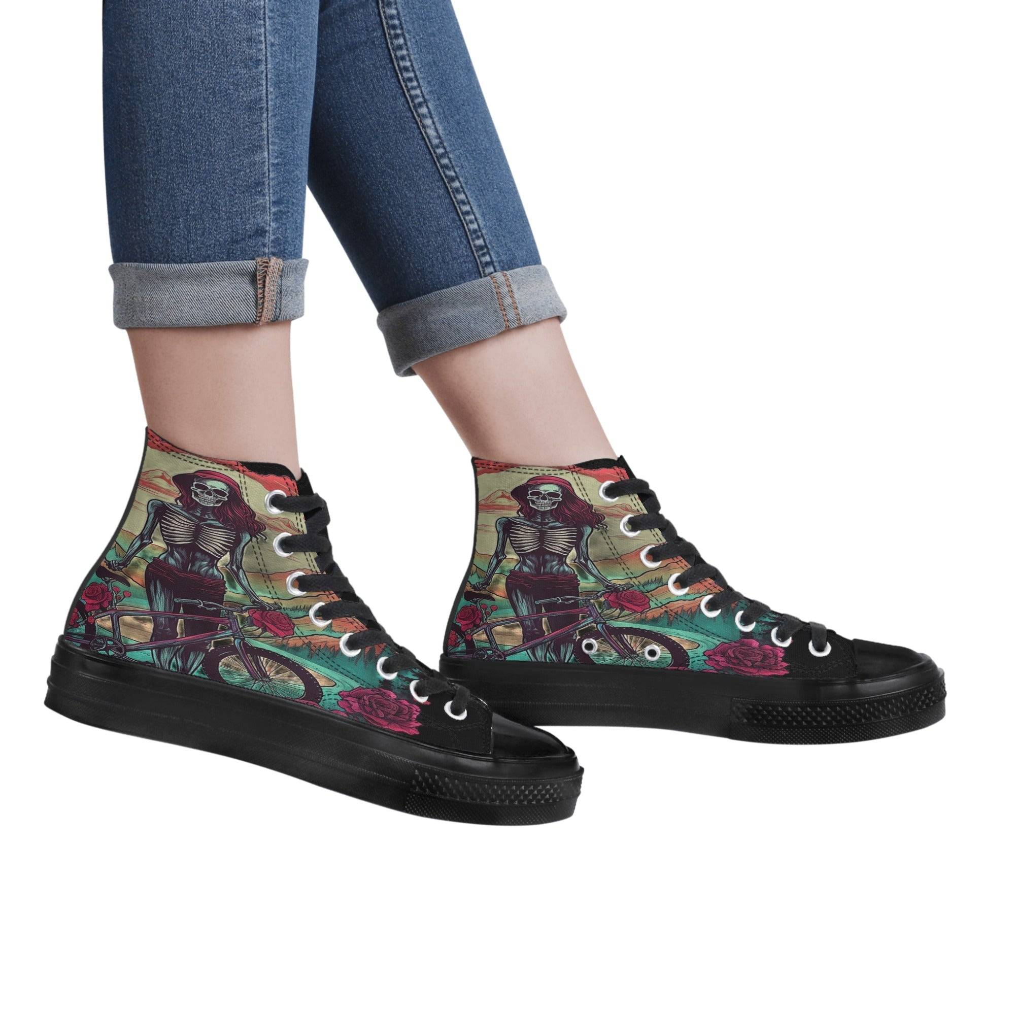 Women's Classic Black High Top Canvas Shoes - Single Track Dreamer